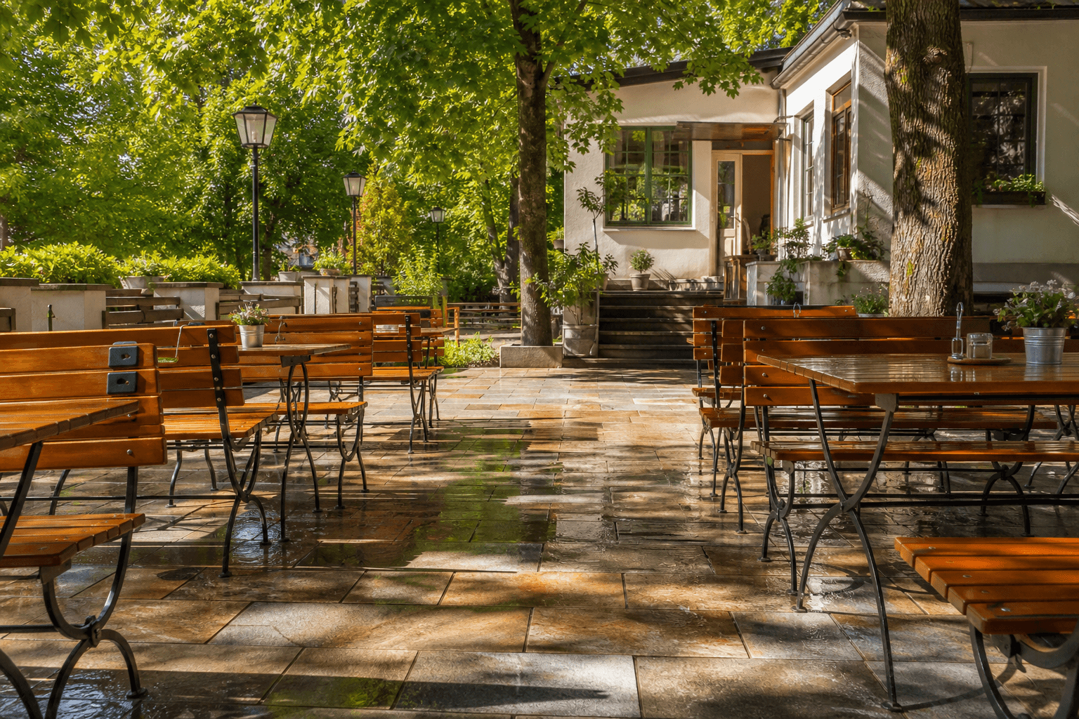 Mycie ogródka gastronomicznego restauracji